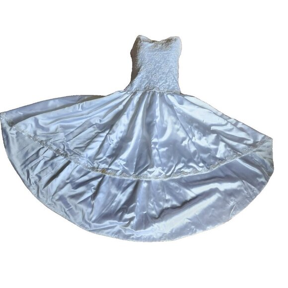 Strapless Beaded Lace Corset Wedding Dress High Low Satin‎ Skirt Bridal Gown